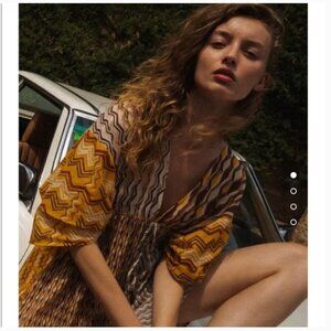 Zara Ruched Geo Retro Printed Kaftan Cover Up Size S/M
